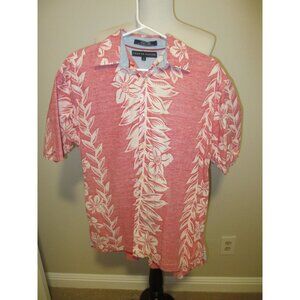 Tommy Hilfiger Red & White Floral Hawaiian Shirt S 100% Cotton Short Sleeve Butt